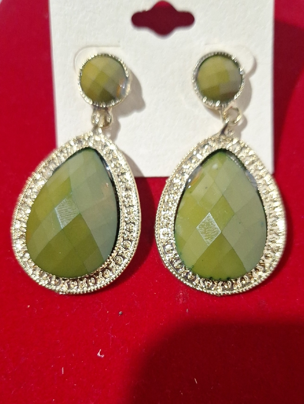 Green Teardrop Crystal Drop Earrings - Unbranded